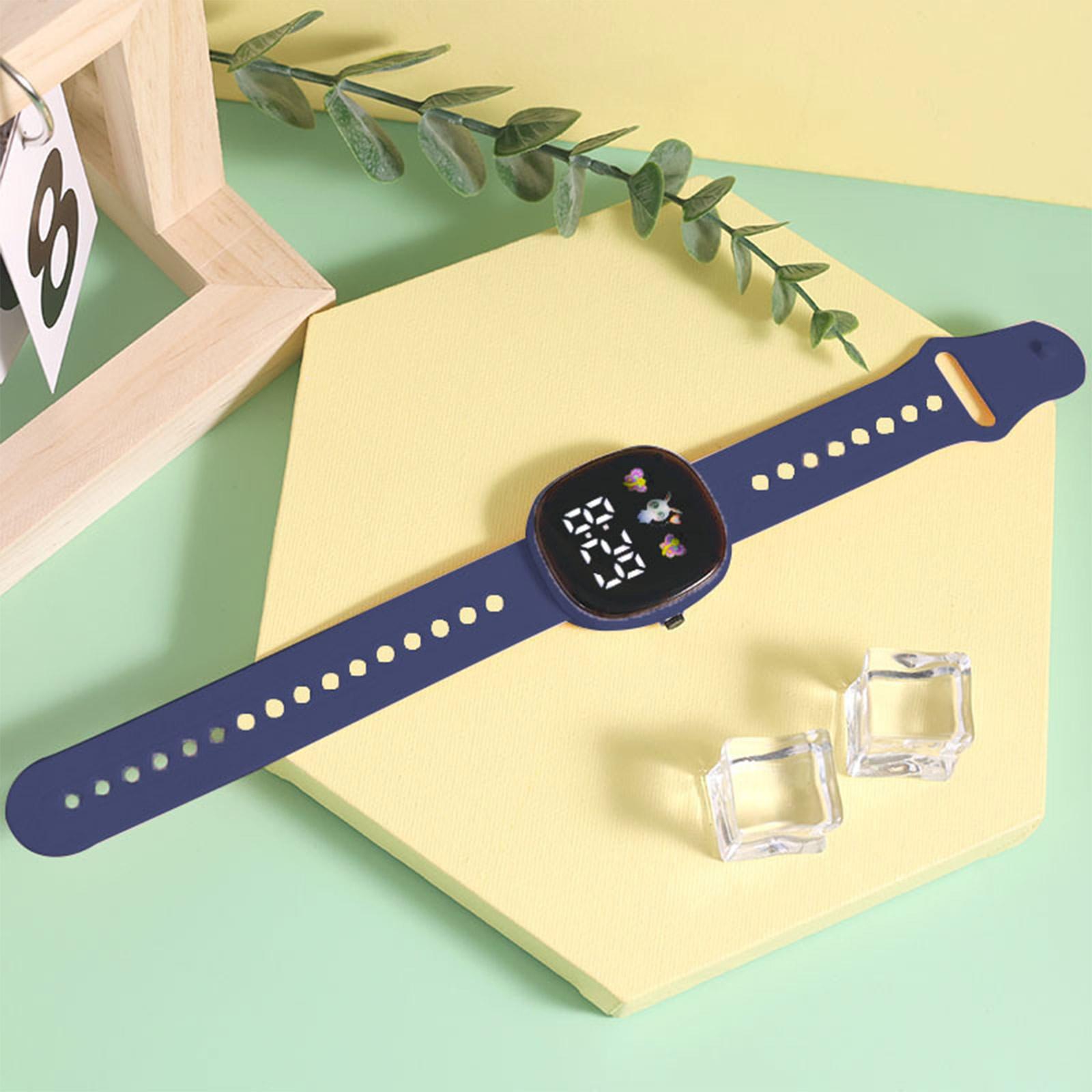 

Детские часы, подходящие для студенческих уличных электронных часов, экран часов, время отображения месяца One Size синий