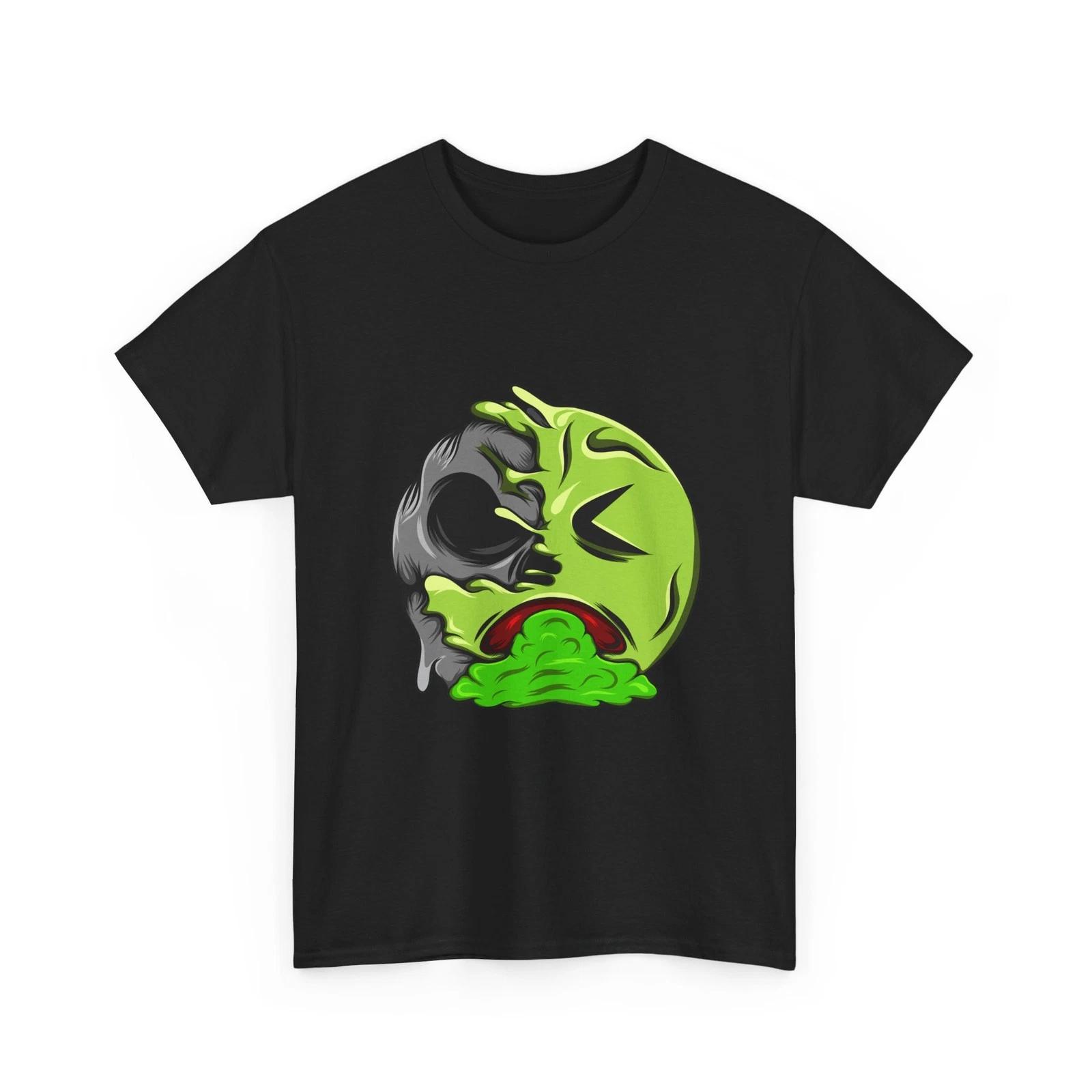 Vomiting Emoji T-Shirt | Funny/Cool Graphic, Neon Green Skull Design, Fun Gift M