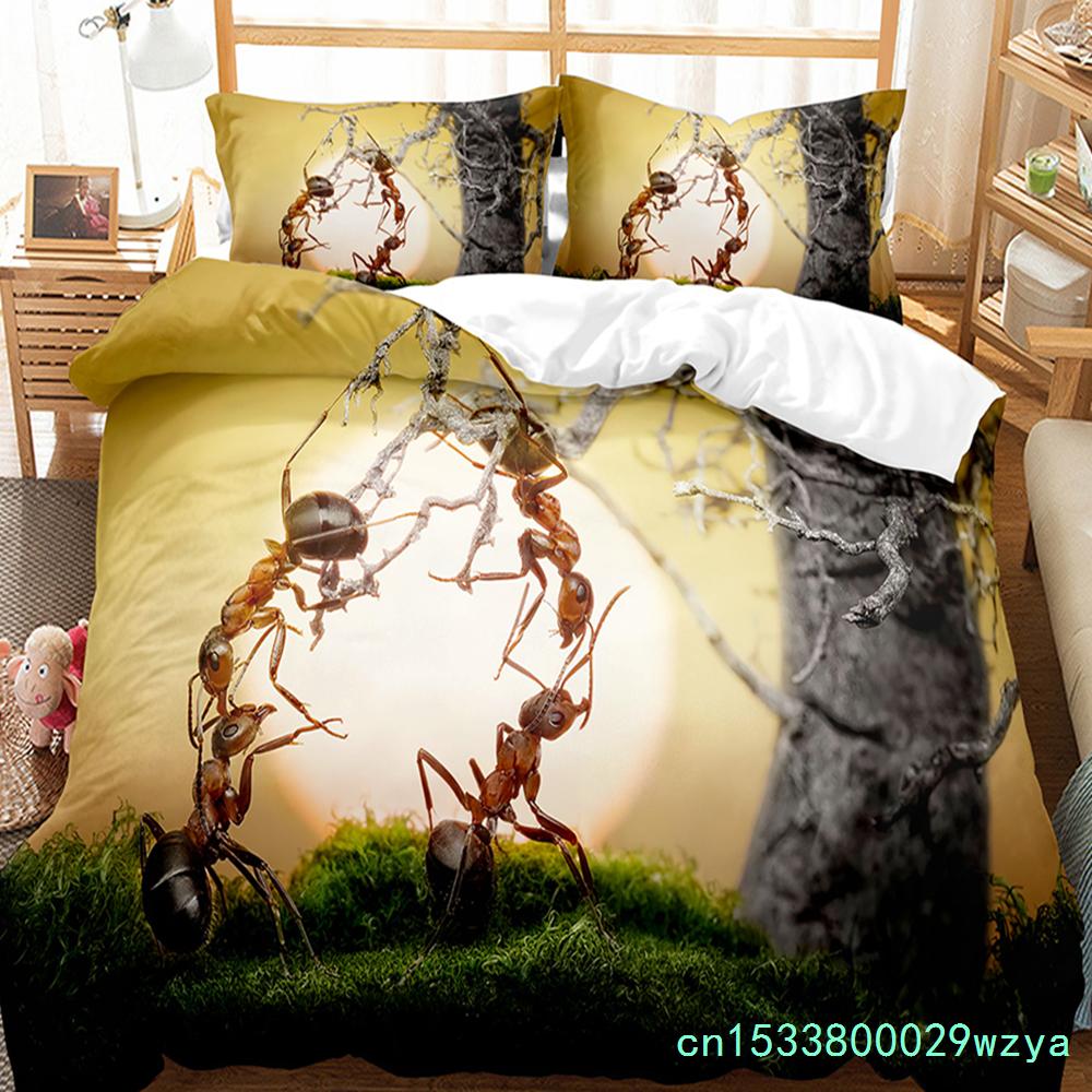 Karınca Nevresim Takımı Hafif Yumuşak Polyester Yorgan Kılıfı Çocuklar Hayvan Sever Yatak Takımı Yastık Kılıflı Yorgan Kılıfı