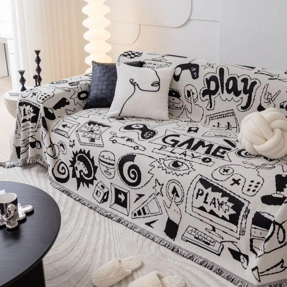 Outdoor Camping Picnic Mat Tassels Throw Blankets for Living Room 3D Cartoon Game Controller Soft Cover Sofa Towel Blanket