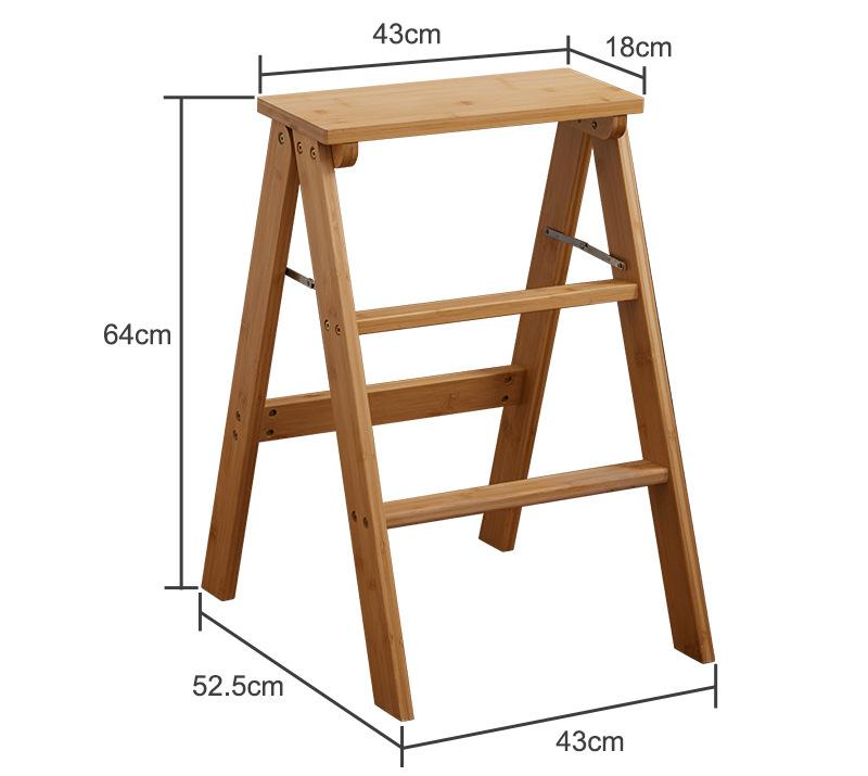 Household Solid Wood Folding Ladder Folding Chair Thickened Climbing Wooden Step Stool (Natural Wood Color)