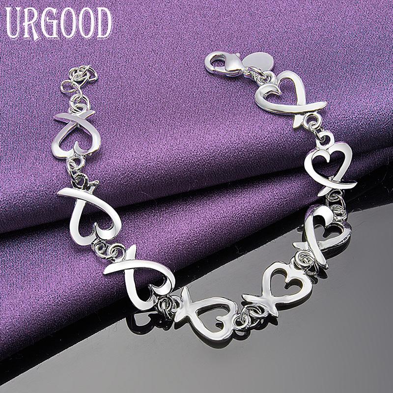 925 Sterling Silver Heart Bracelet Party Gift Fashion Jewelry