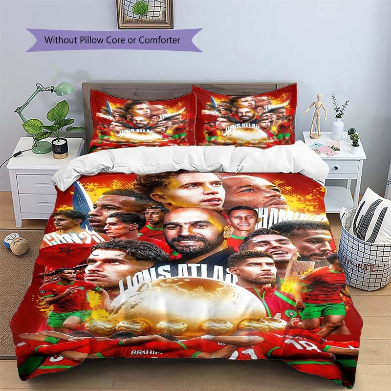 3-Piece Soccer Team Themed Bedding Set (1 Duvet Cover, 2 Pillowcases; Inserts Not Included) – Ideal for a Fan's Bedroom Decor