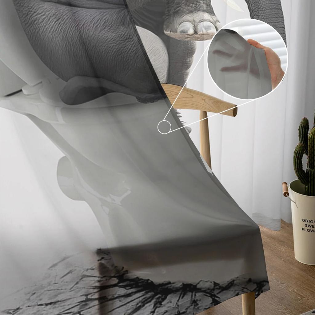 Toilet Funny Elephant Tulle Curtains Balcony Room Fashion Printed Sheer Curtain Living Room Window Modern Decor