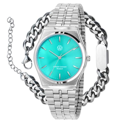 

[Volkswagen Watch] Volkswagen Watch Mint Color Simple Round White Index Watch Titanium Bracelet Set One Size