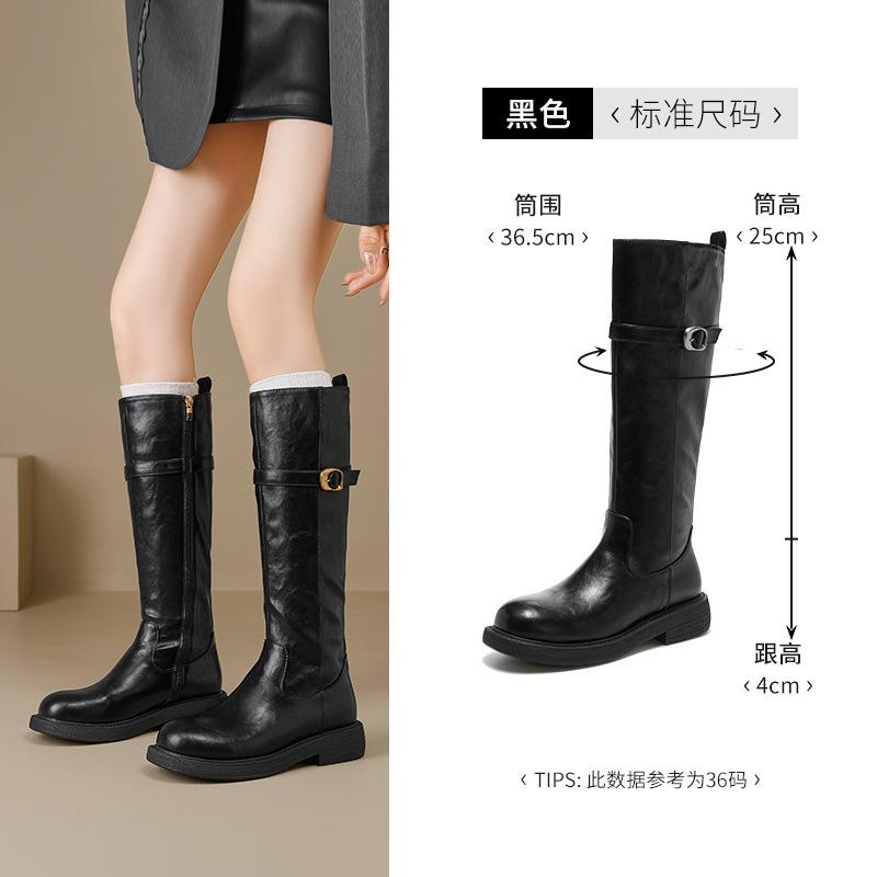 Black Boots New Winter British West Vintage Knight Boots Fleece Martin Boots 35