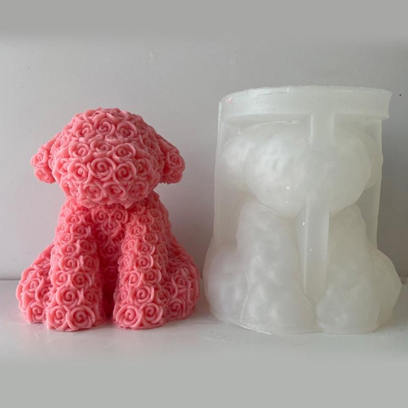 Rose Series Animal Aromatherapy Candle Silicone Mold Diy Rabbit Bear Handmade Soap Dripping Plaster Decoration Mold