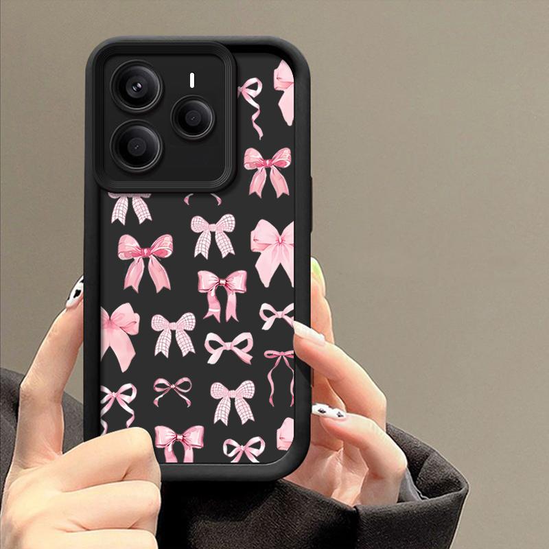 Мягкий чехол для телефона TPU с цветочным принтом и бантом для Xiaomi 14T 13T Poco X7 F6 Pro X6 Redmi Note 14 Pro 13 12 11, матовый силиконовый противоударный чехол-бампер