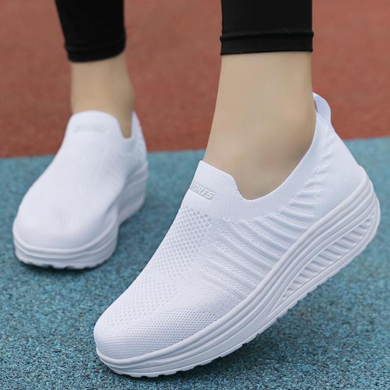Fashion Women Shoes White Wedge Platform Shoes Thick Sole Breathable Casual Shoes Women Spring Summer Mesh Sneakers Fashion Walking