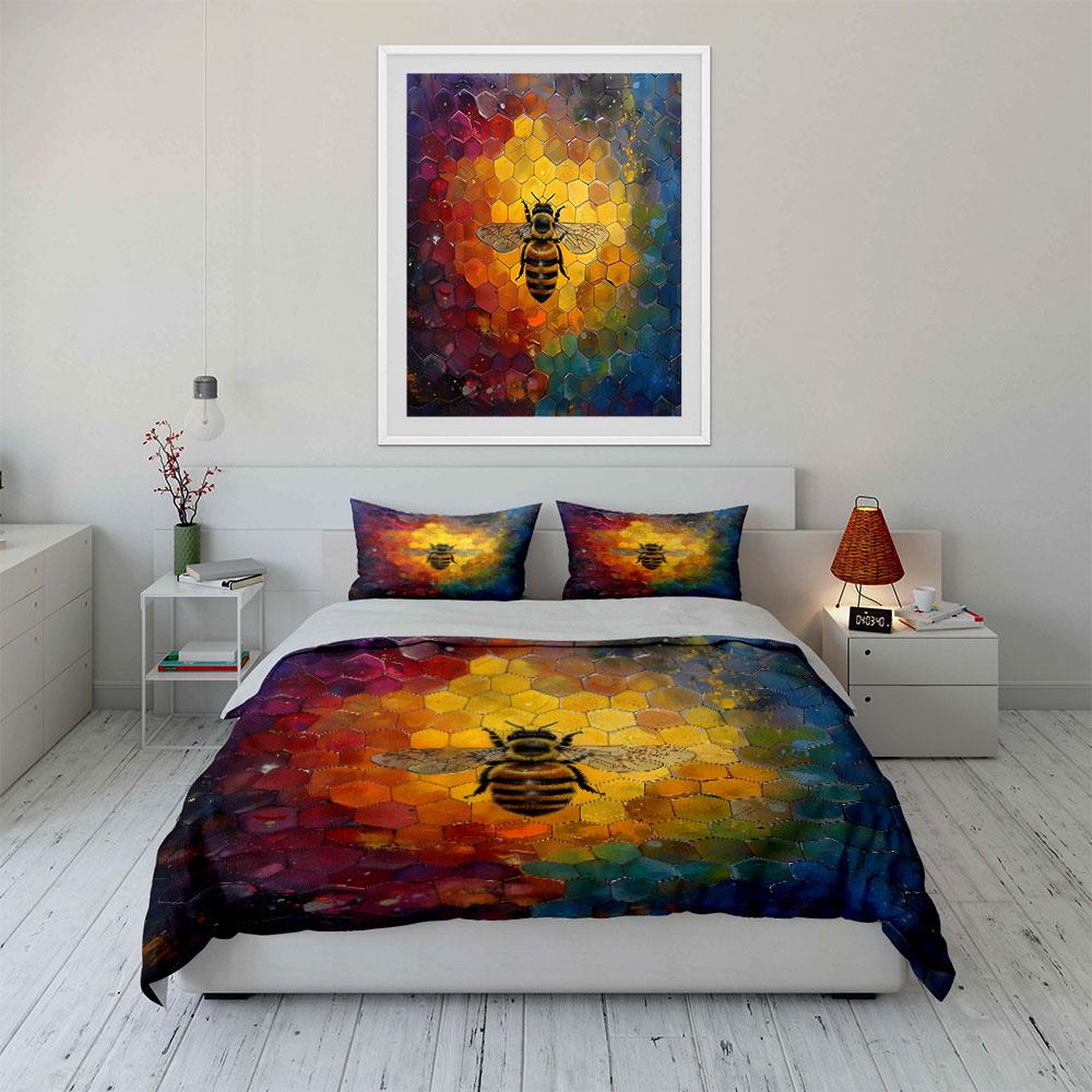 Honeybee Colorful Artwork Set Decor Bedding Set with 1 Duvet Cover 2 Pillowcases Single Double King Queen Gift