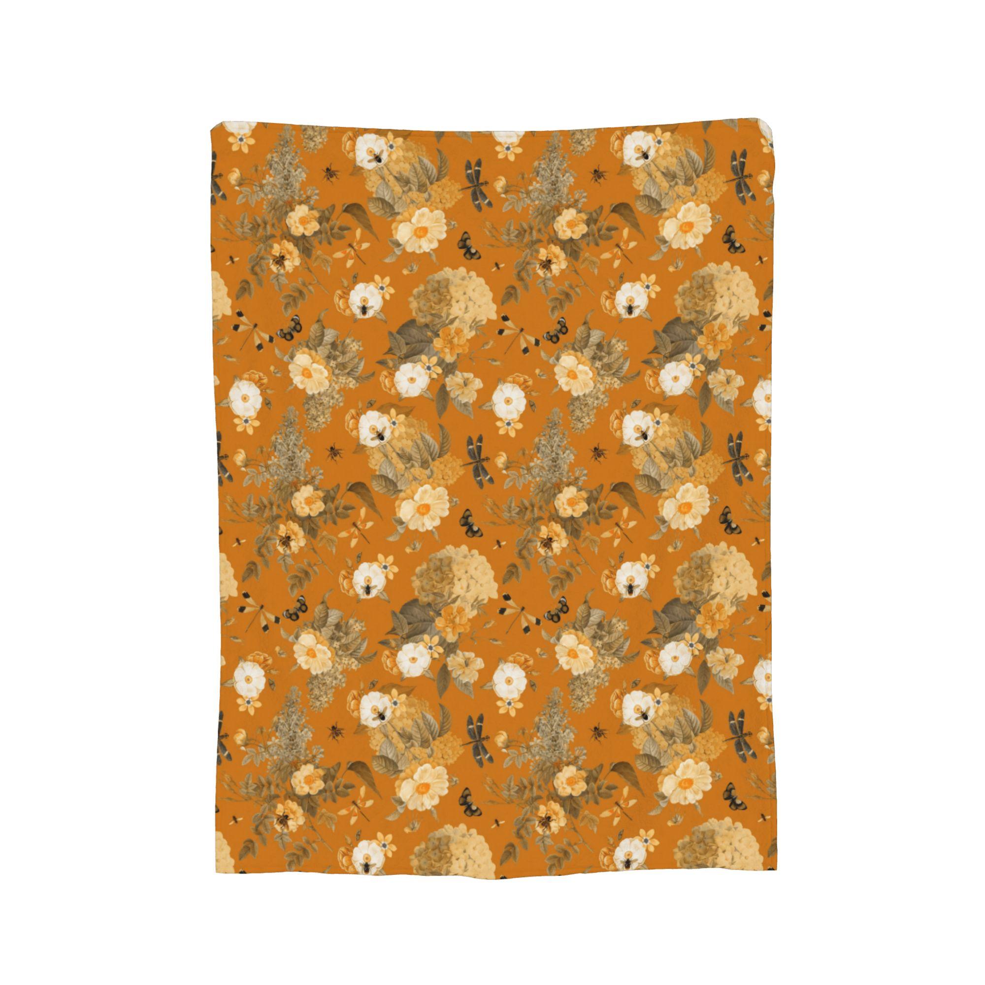 Vintage Roses Spring Flower Insects Pattern Sepia Gold Blankets Flannel Printed Soft Throw Blanket for Bed Bedspreads 30x40in