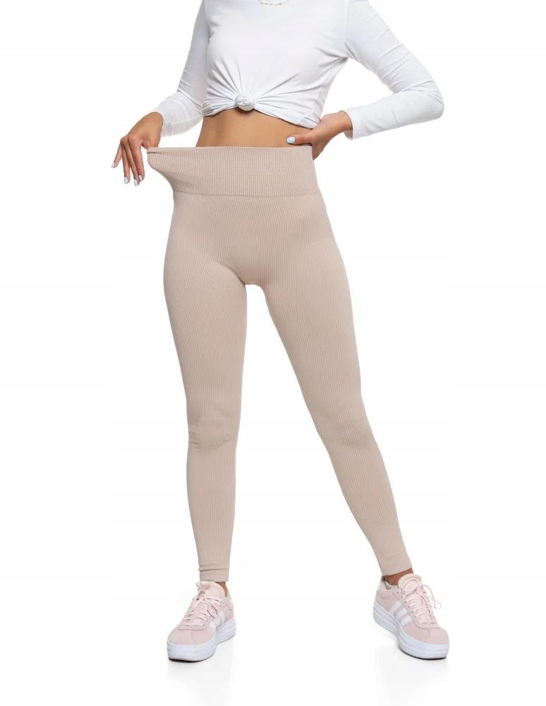 MORAJ Women's High Waist Ribbed Leggings, Fashionable, Sporty, L/XL, Beige