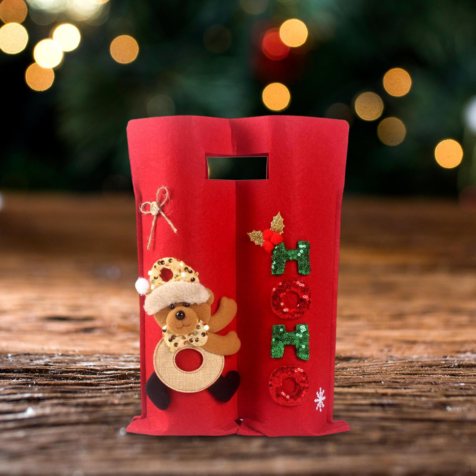 

Рождественская сумка для бутылок вина, вмещающая 2 бутылки, сделанная своими руками, рождественский декоративный напиток Bear