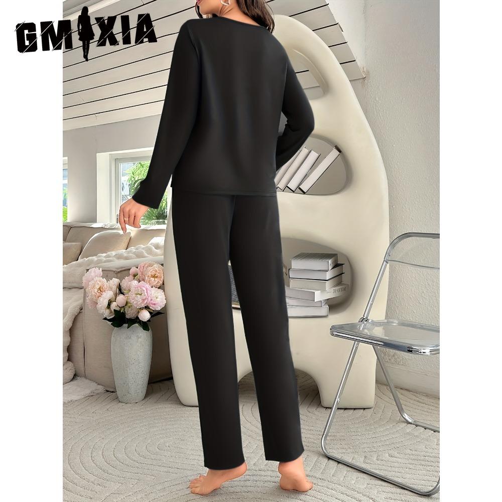 GMXIA Pyjamas Homewear Letters Long-sleeved Tops and Trousers Loose Casual Comfortable Two-piece Set Can Be Worn Outside