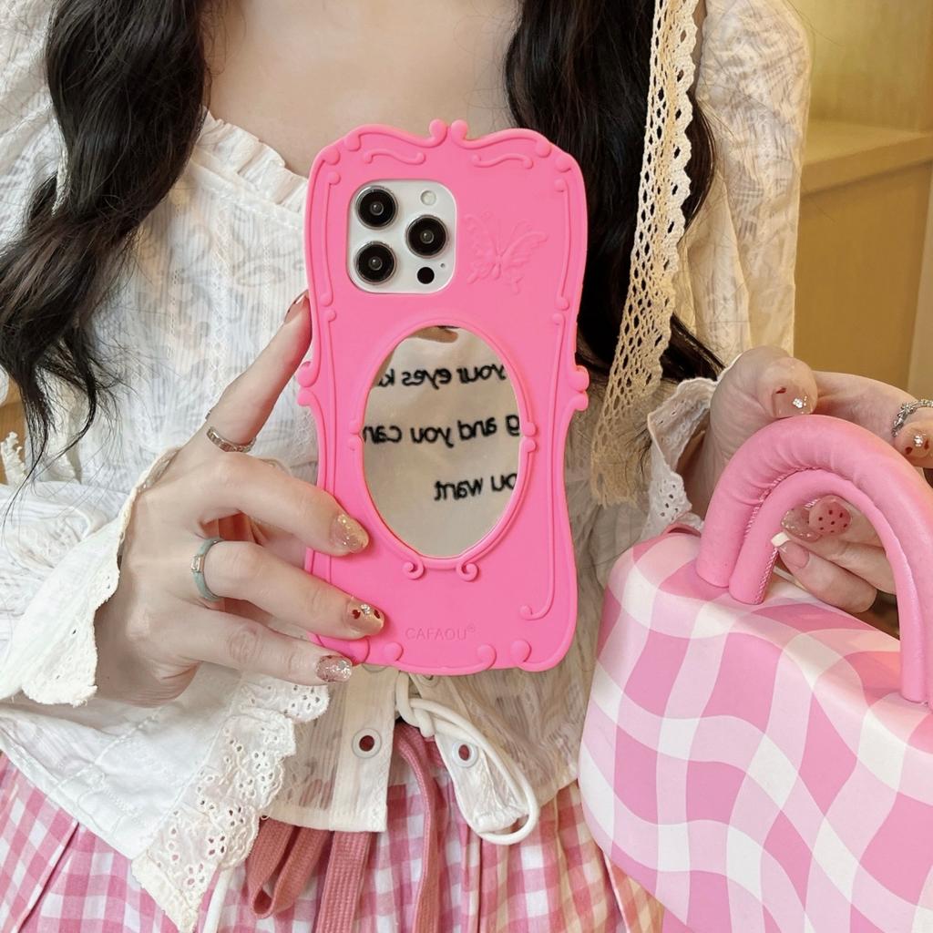 Creative solid color magic mirror for Apple 16promax mobile phone case iPhone15 silicone 14 cute 13 protective case