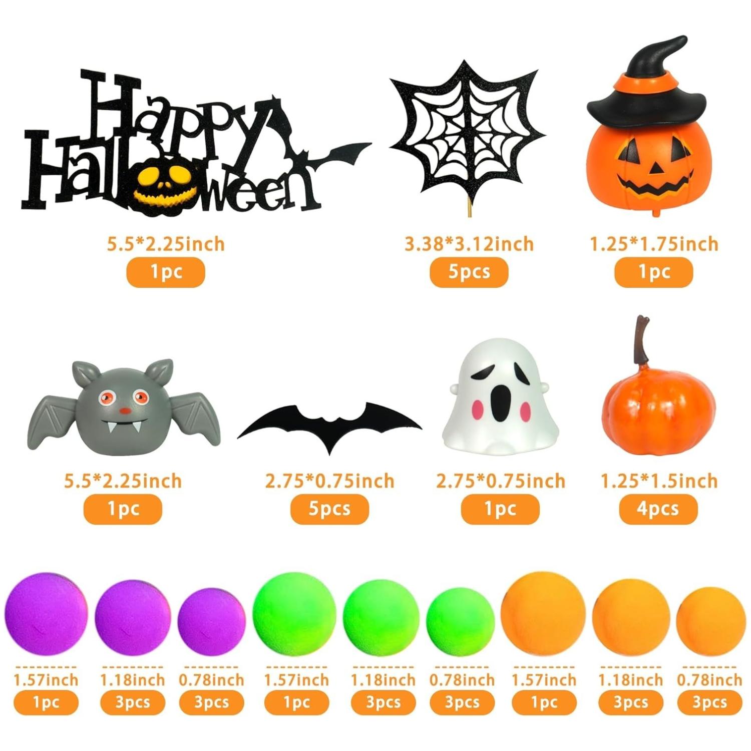 

39pcs Halloween Cake Toppers 3D Pumpkin Bat Ghost Cake Balls Cake Decorations Happy Halloween Cake Topper For Party Supplies