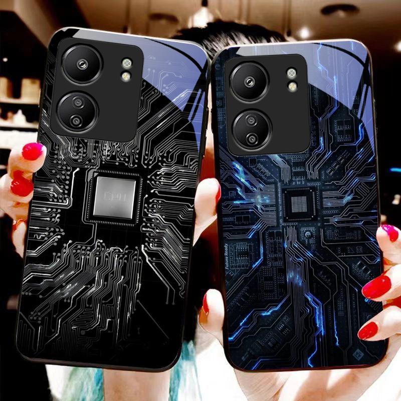 Elemento de Computador Para Xiaomi Redmi 13C Note13 12 Pro Plus 5G Note 9 13T Pro POCO X6 F5 F6 Capa de Telefone de Vidro Temperado Preto
