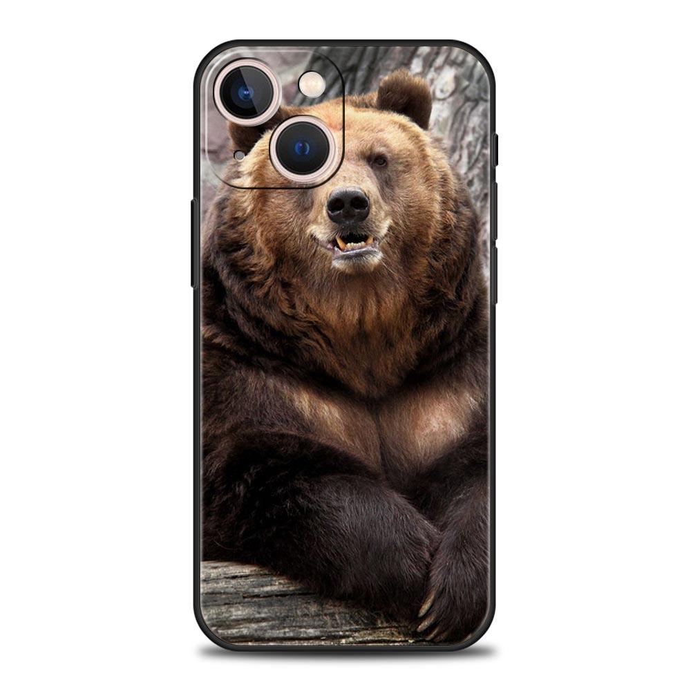 Lustige Just Relax Brown Bear Luxus-Telefonhülle für iPhone 13 15 14 12 11 Pro MAX XR X SE XS 7 8 Plus Weiche schwarze Silikonhülle