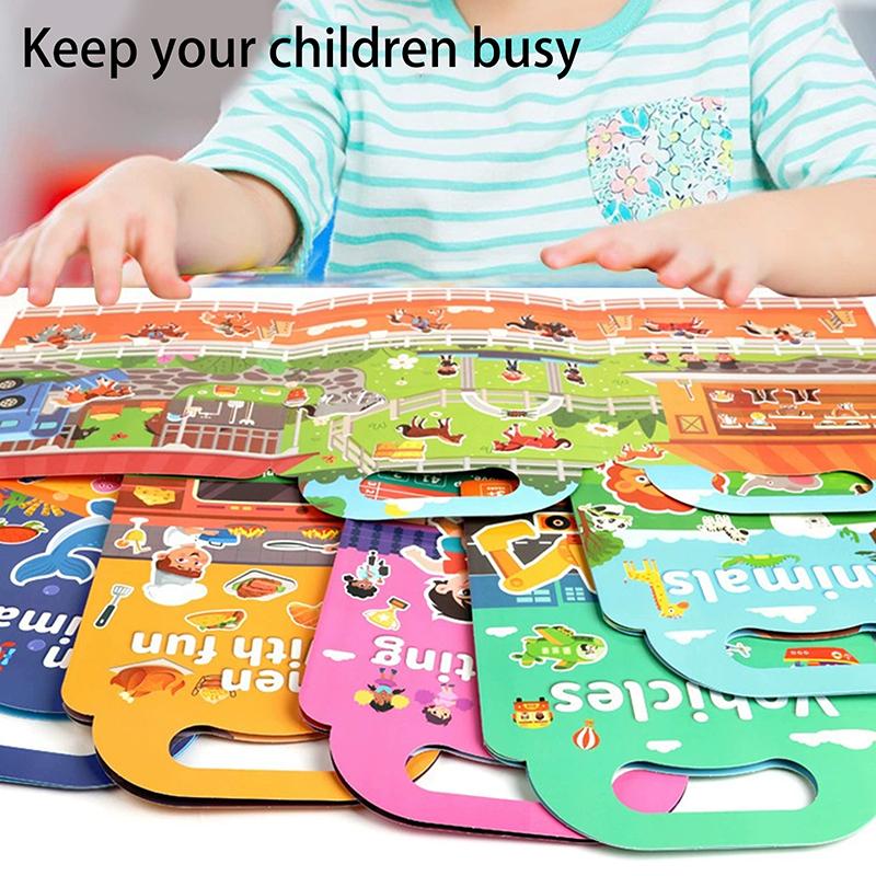 Children Diy Sticker Book Bubble Scene Sticker Jelly Paste Toy Kids Portable Reusable Quiet Busy Paste A Book