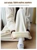 Wide-Leg Corduroy Fleece-Lined Pants: Warm, Thick, High-Waist, Straight-Leg Casuals for Women, Girls & Boys - Perfect for Autumn & Winter.