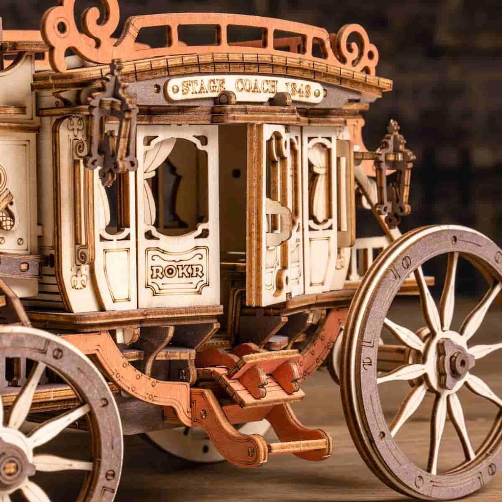 ROBOTIME ROKR Stagecoach Mechanical Music Box 3D Wooden Puzzle AMKA1