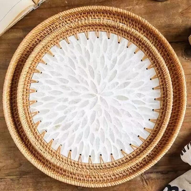 ZISIZ Decorative Rattan Shell Tray Set