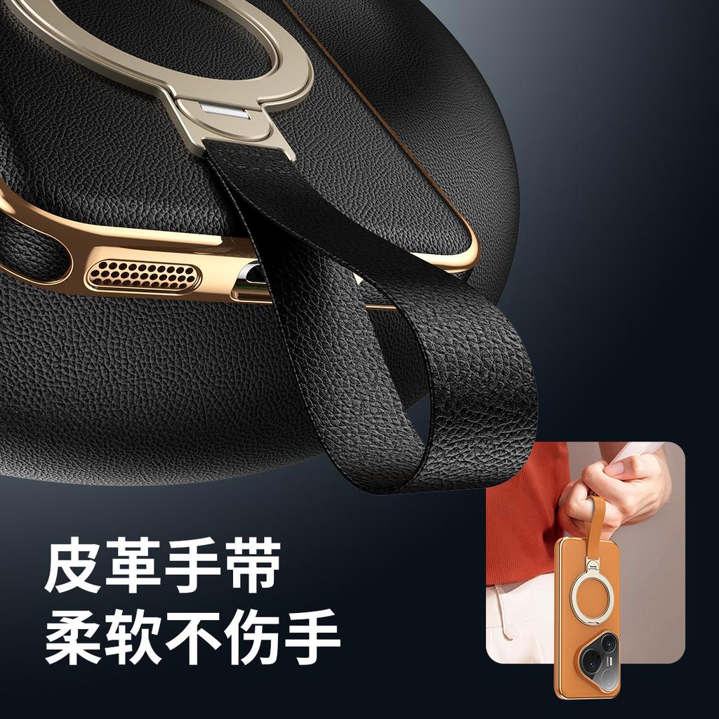 Handriem Roterende Beugel Lederen Telefoonhoesje voor Huawei Pura 80 Ultra 70 Pro Plus Mate 70 Pro+ Mate60 Magnetische Oplaadhoes