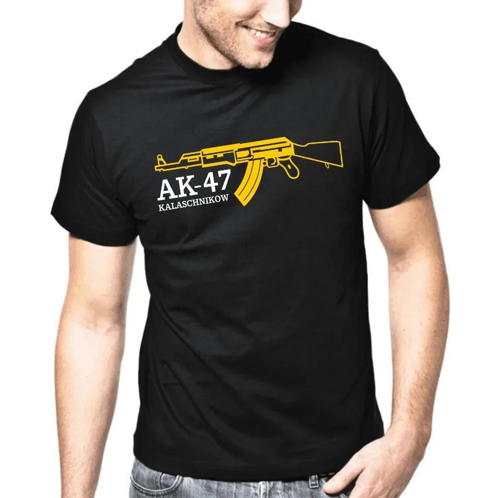 Fashion Golden Kalashnikov AK47 Assault Rifle TShirt 100 Cotton ONeck Summer Short Sleeve Casual Mens Tshirt Size S3XL