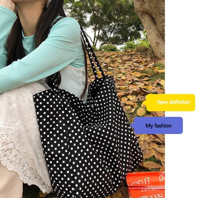 Casual Shoulder Bags Large Capacity Canvas Shopping Bag Dot High Quality Eco Reusable Handbag for Women Totes Bags Daily Pouch