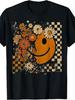 Autumn Vibe Smiling Face Thanksgiving Floral Checkered Women'S T-Shirt   Casual Sportswear   Fun Pri