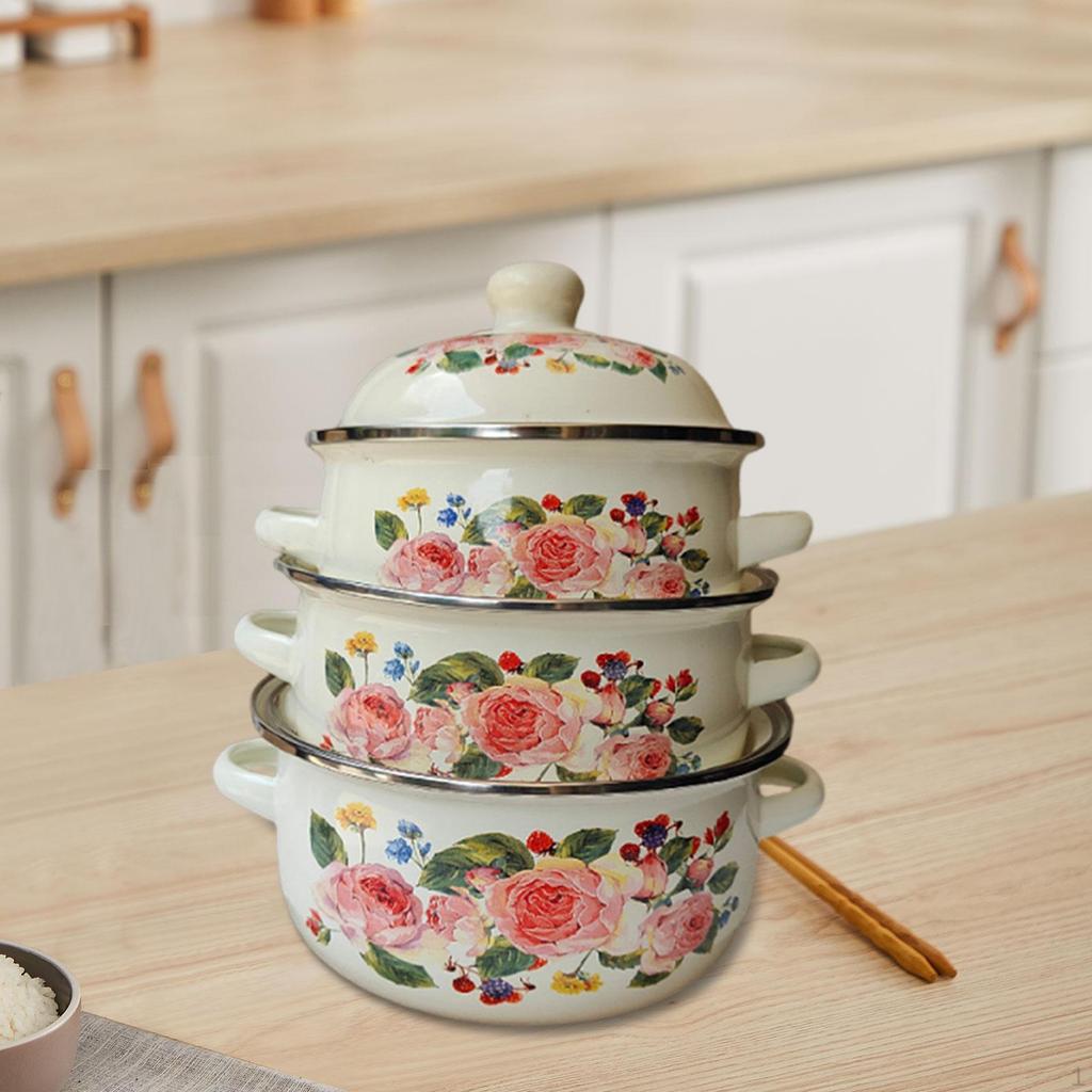3 Enameled Pots with Lids And Flat Bottoms of 1.2 L, 1.5 L 1.8 L. Ideal for Induction Cookers