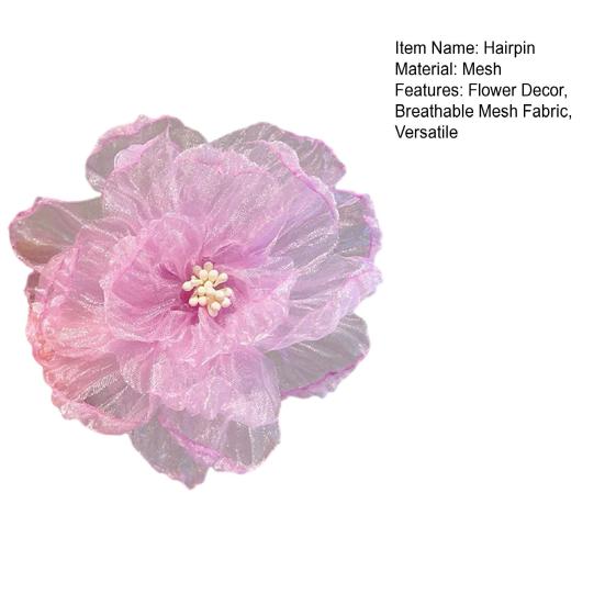 Glitter Mesh Yarn Multi-Layered Flowers Decor Hair Clip Fairy Princess Style Hair