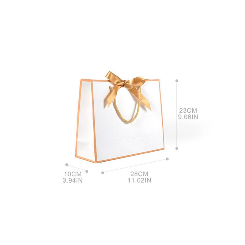 WTEMPO Ribbon Bow Paper Bags with Handles DIY Universal Packaging Bags Simple Elegant Shopping Bags Perfect for Birthday Wedding and Other Festivals