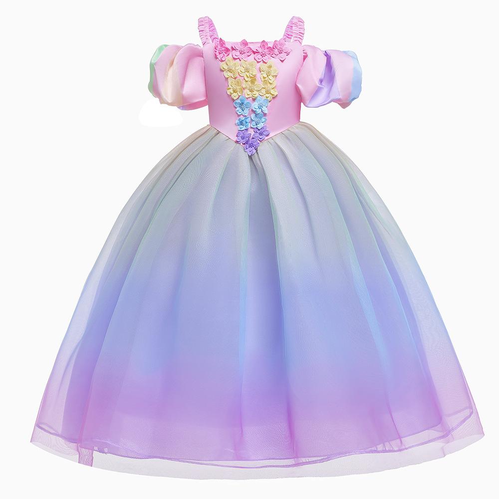 

Розовое платье принцессы с градиентом, платье для выступлений в иностранном стиле с бантом для девочек