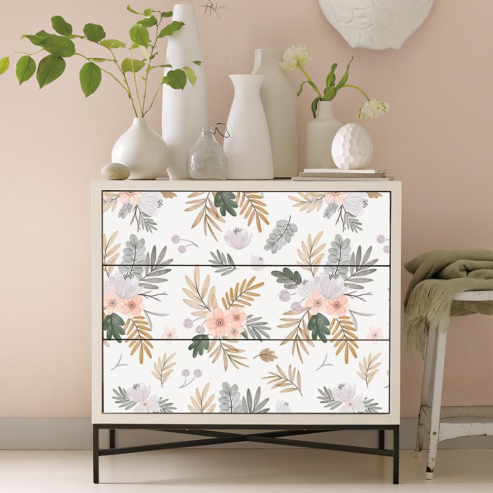 Watercolor Green Leaf Wallpaper Retro Peel And Stick Home Decor Contact Paper Classic Warm White Vinyl Removable Wallpaper