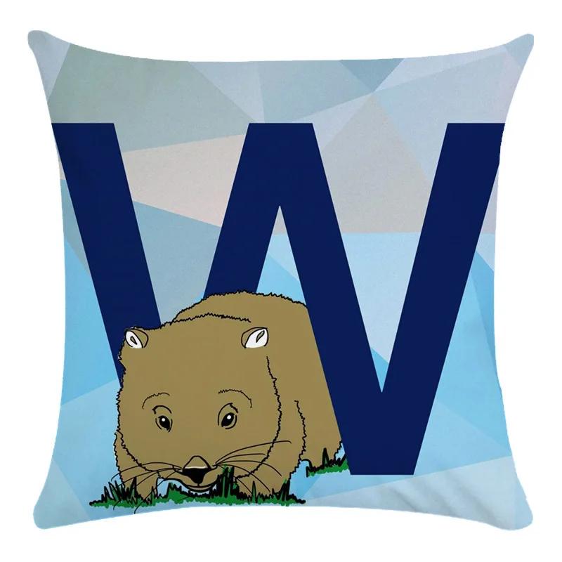 Animal Print Pillowcase Cushion Cover Super Soft Peach Skin  Fashion Blue Letter