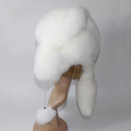 

Шапка из натурального лисьего меха с хвостом Зимние женские роскошные шапки с защитой ушей из натурального лисьего меха Натуральные теплые качественные шапки из лисьего меха для дам Adjustable 52cm-60cm
