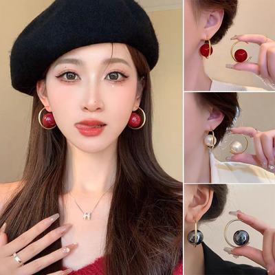 Imitation Pearl+Iron Imitation Pearl Earrings Exaggerated Geometric Drop Earrings Ear Studs Gifts