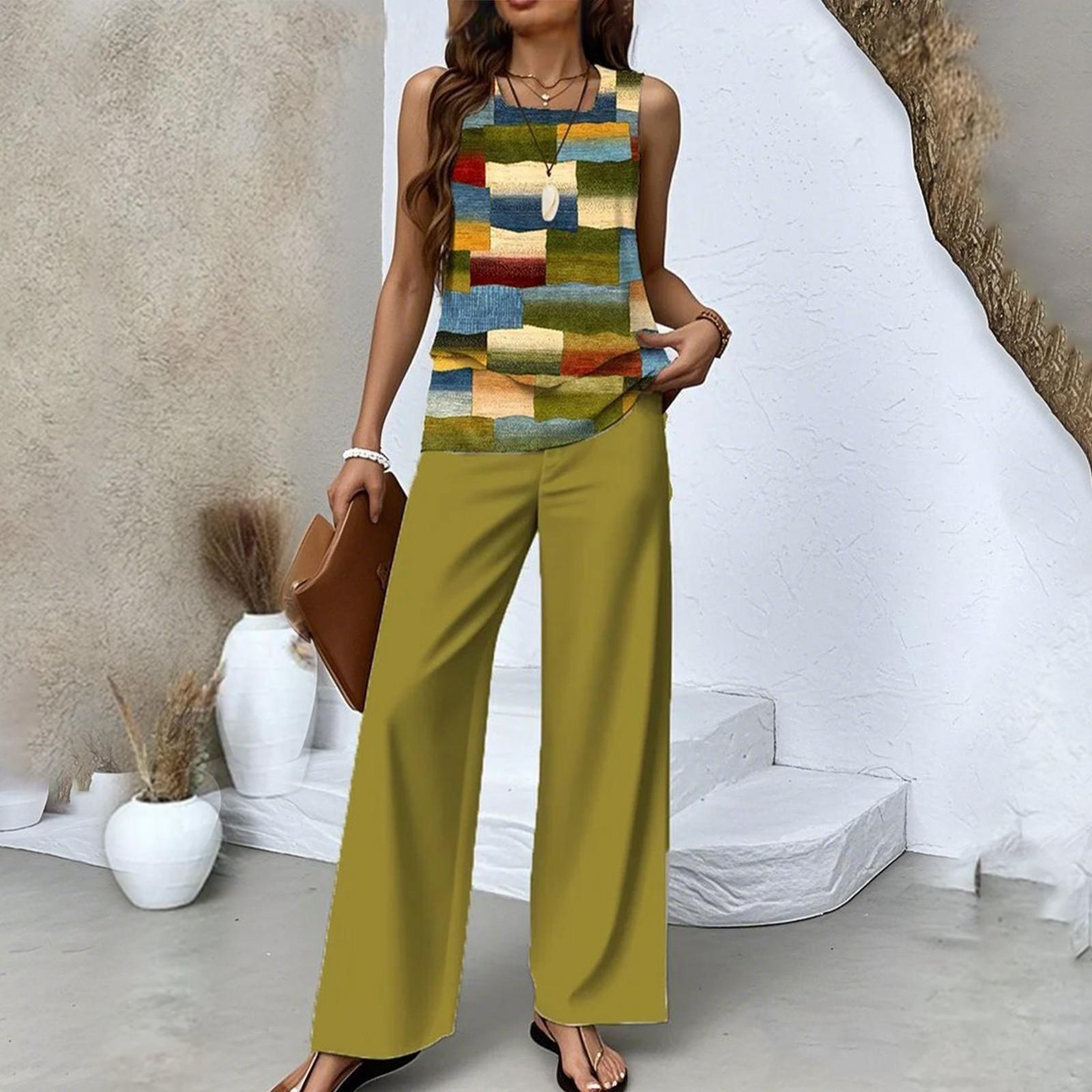 

Женский летний свободный двухслойный жилет без рукавов, повседневные брюки, комплект для отпуска XL