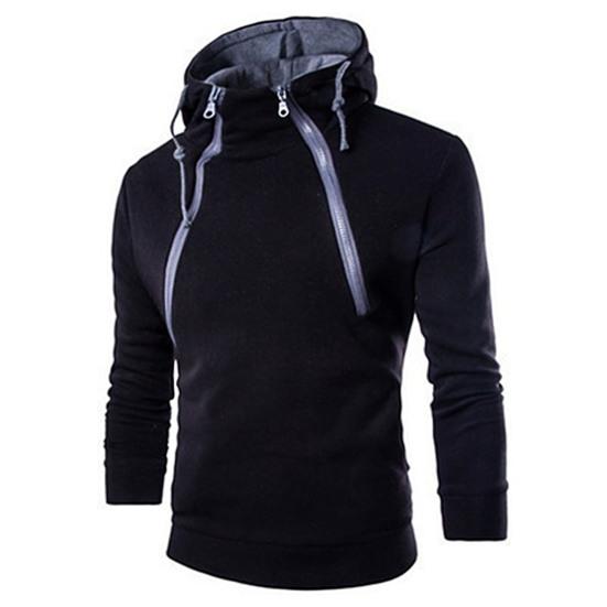 Autumn Winter Men Double Zipper Long Sleeve Color Block Coat Hoodie Sweatshirt
