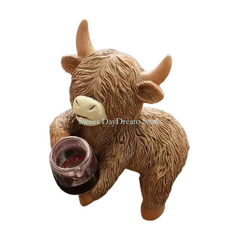 Y88C Cartoon High Land Cow Miniature Planter Huggers Flower Pot Hanging Figurine for Garden Balconies and Patios Resin Ornament