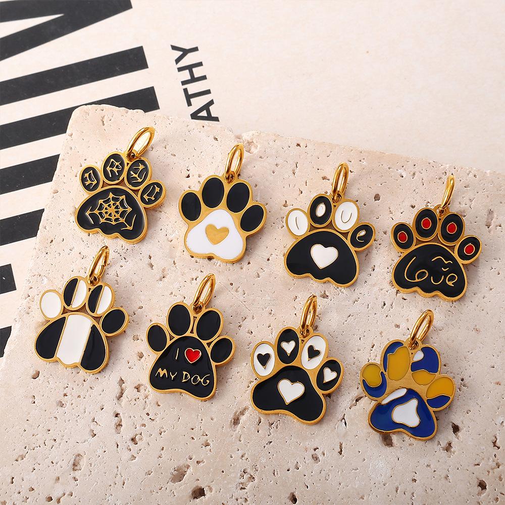  2Pcs Cartoon DIY Stainless Steel Drip Dog Paw Print Pendant Handmade Accessory Jewelry Gold Plated Charm Wholesale