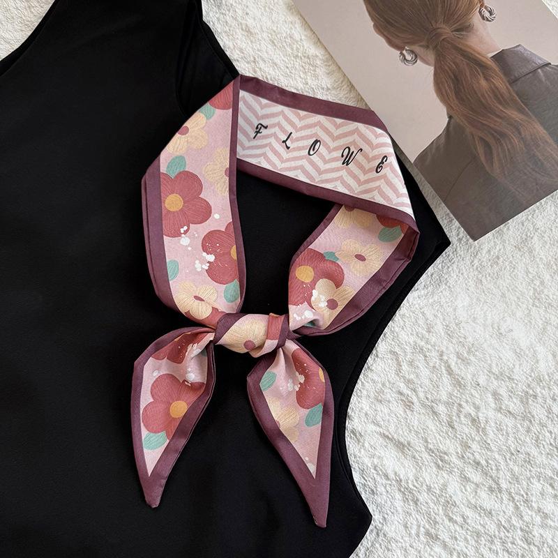 Luxury  Scarf Red Stripe Printing Women Scarf Bag Hair Skinny Silk Scarves Lady Foulard Neckerchief Headband