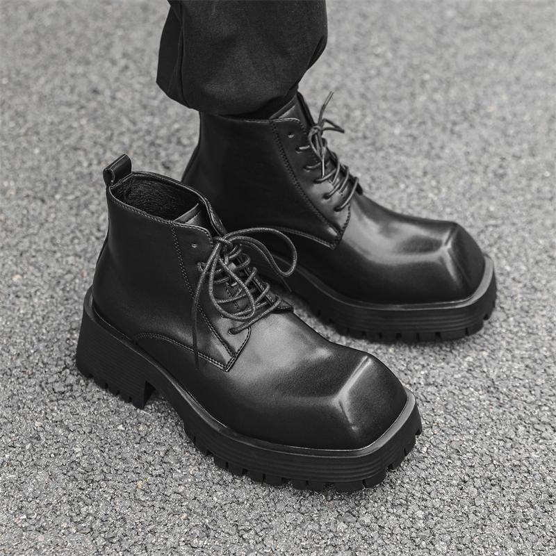 Fashion Casual Men's Boots Thick Bottom Height Increasing Versatile Style Leisure Outdoor Fashion Party Daily Youth Leather Shoes Hot