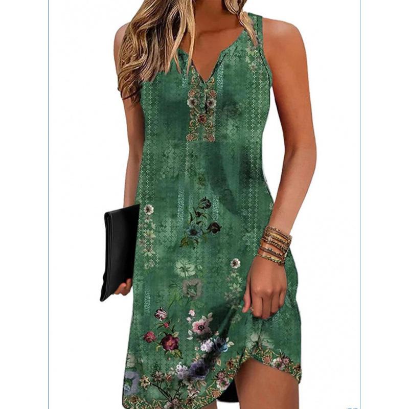 Summer New Printed Suspender Women's Fashion and Comfortable V-Neck Sleeveless Dress