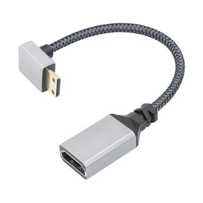 Angled Cable 4K Mini HDMI Plug To HDMI 2.0 Connector SUNROZ Gray Aluminum Braided, 20 Cm (Down) (A486730)