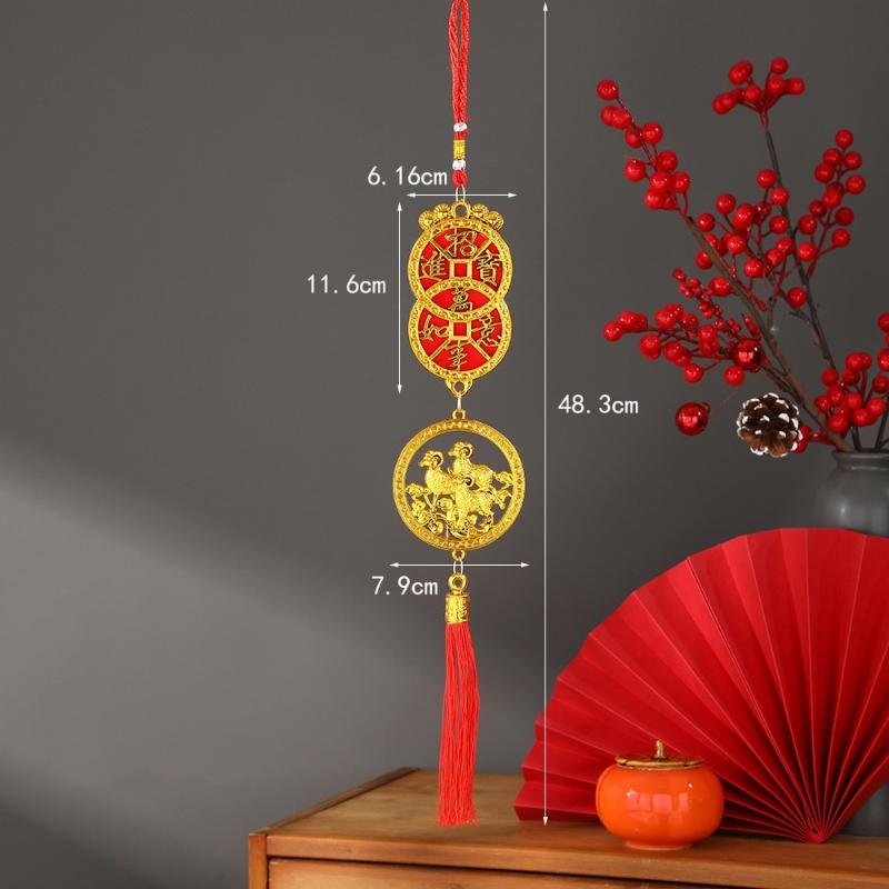 2027 Chinese New Year Goat Hanging Ornaments Gold Lucky Red Tassels Spring Festival Home Wall Decor