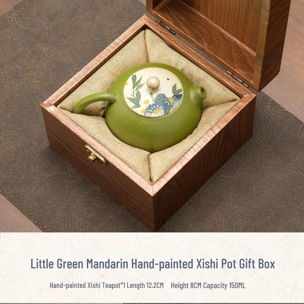 Hand-painted Little Green Mandarin Daisy Xishi Ceramic Teapot – Perfect for Gongfu & Household Tea Brewing.