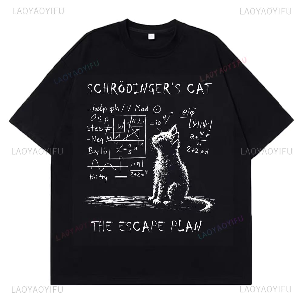Schrodinger Cat Physics Quantum Mechanics Creative Print Summer Shortsleeved Streetwear T Shirt Streetwear Loose Casual Tshirt
