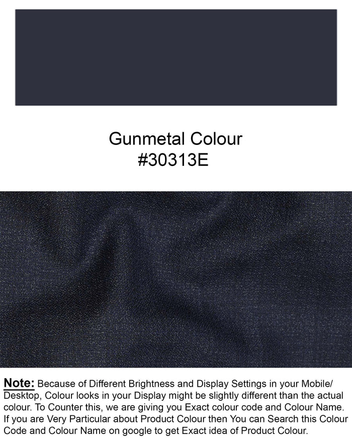 Gunmetal Blau Dezentes Karomuster Zweireihiger Blazer